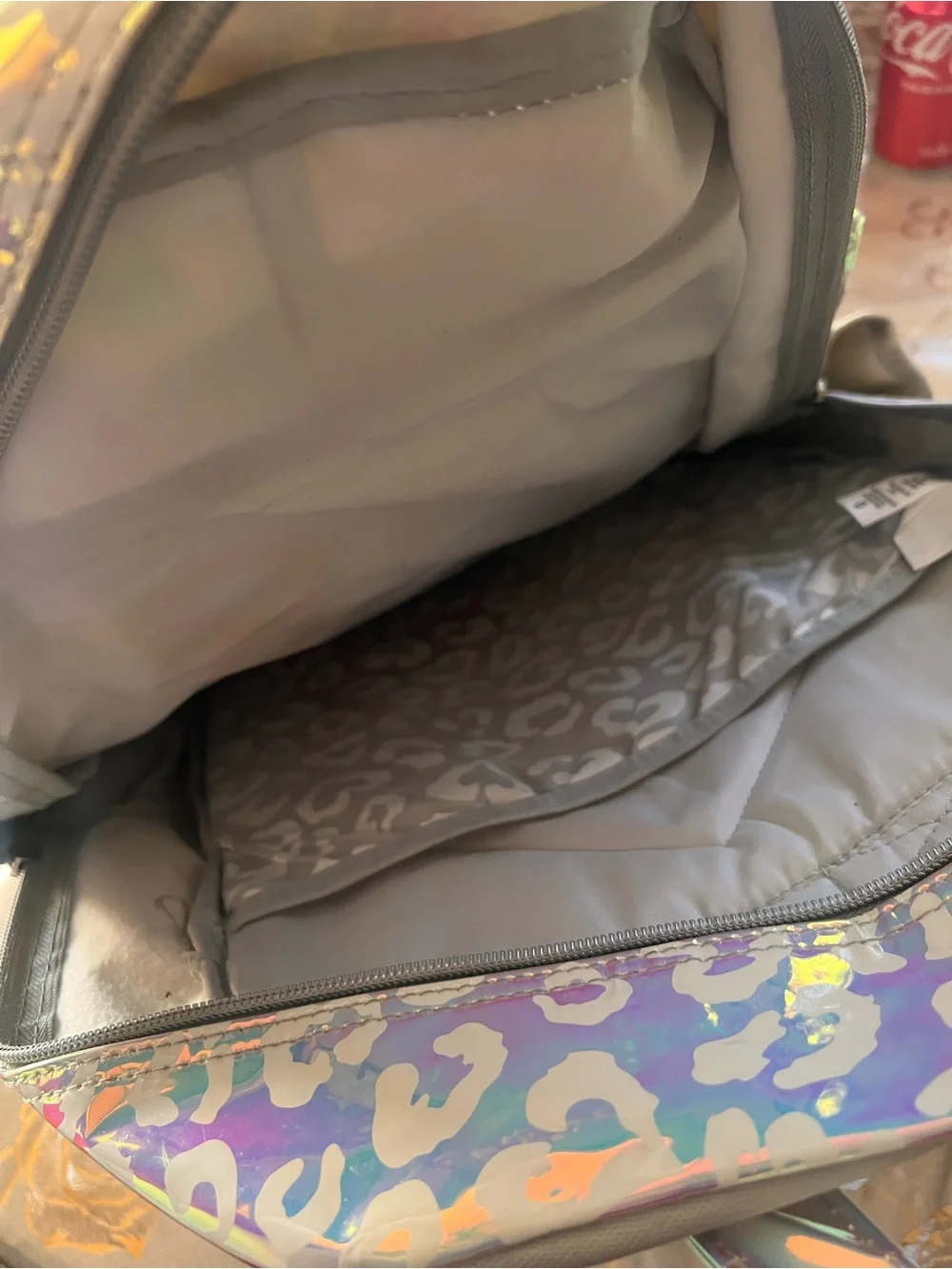 Holographic Leopard Print Backpack - Iridescent Pink